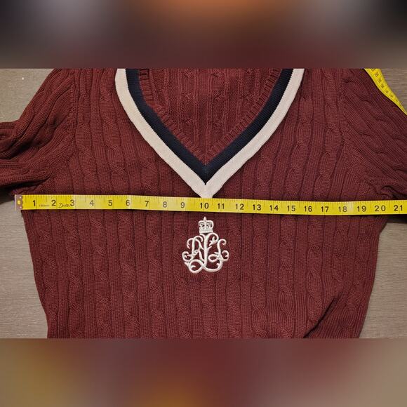 Ralph Lauren Cable-Knit Cotton Cricket Sweater XXL Burgundy, Crest Logo, Preppy - Picture 6 of 15